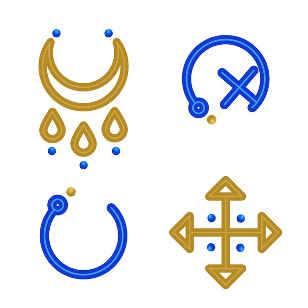 Conjunto de símbolos wiccan de diseño plano
