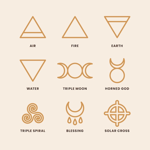 Vector gratuito conjunto de símbolos wiccan de diseño plano