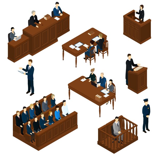 Conjunto de sistema judicial de personas isométricas