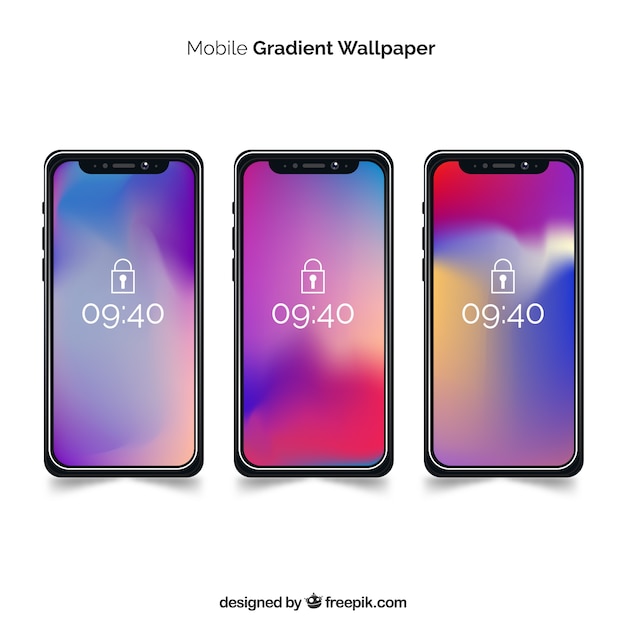 Vector gratuito conjunto de smartphones con fondo degradado