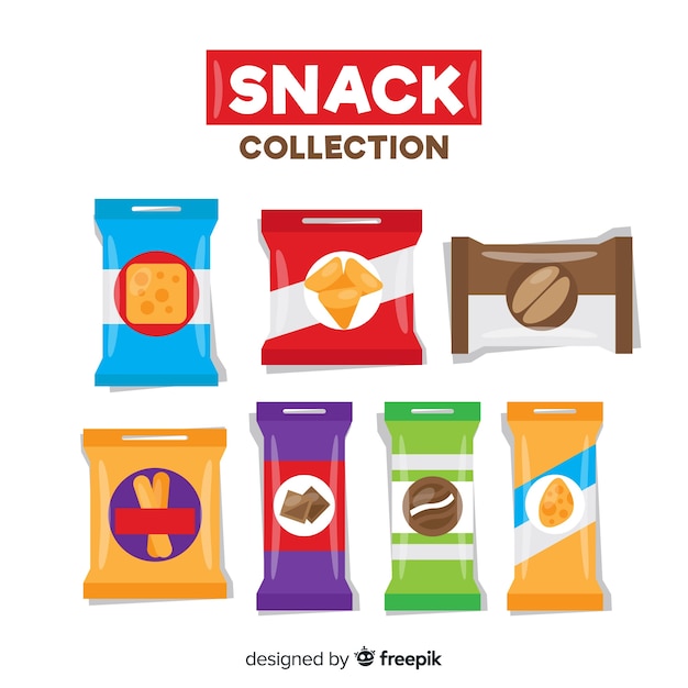 Conjunto de snacks en diseño flat