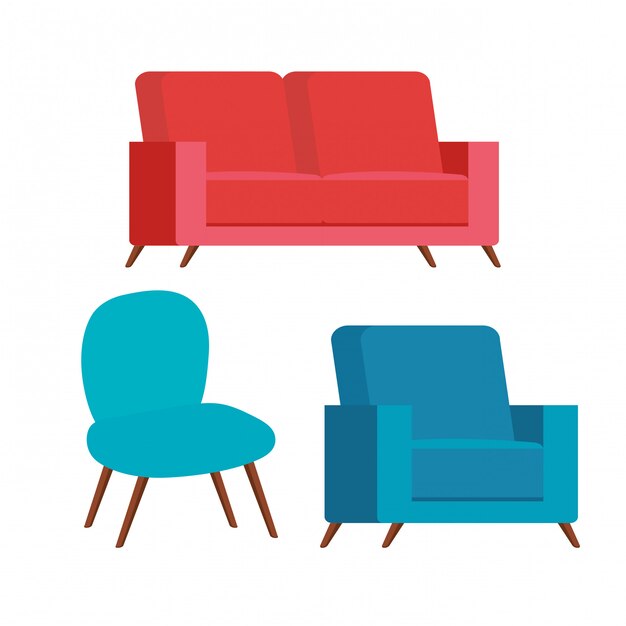 Conjunto de sofás y silla cómodos