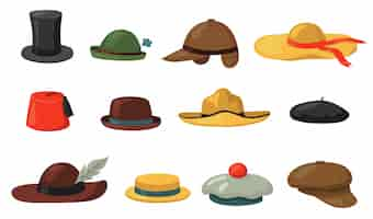 Vector gratuito conjunto de sombreros y gorras