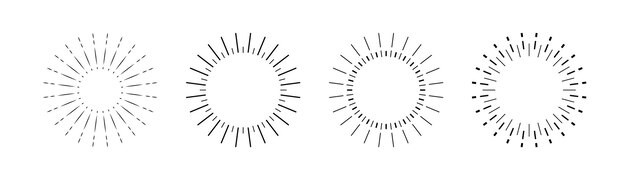 El conjunto Sunburst Contorno Ilustración de rayos solares aislados