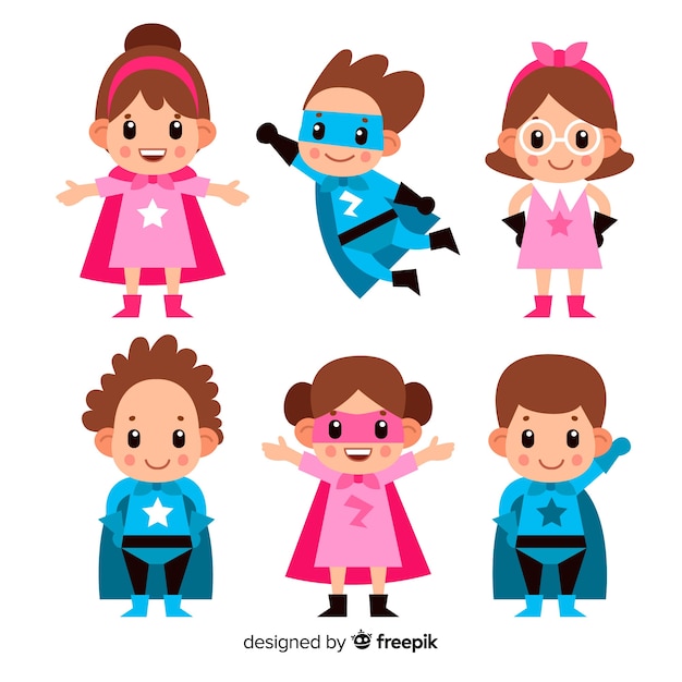 Vector gratuito conjunto de superheroes de niños