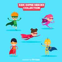 Vector gratuito conjunto de superheroes de niños