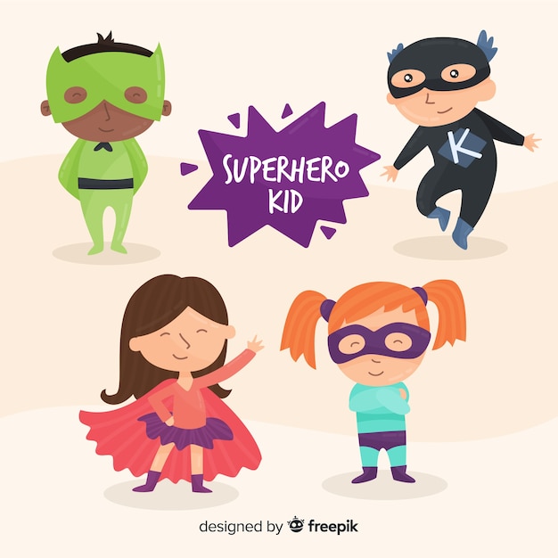 Vector gratuito conjunto de superheroes niños