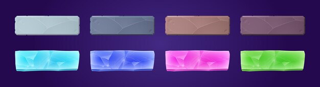 Conjunto de tableros de botones de aplicación de interfaz de usuario de juego de piedra y cristal