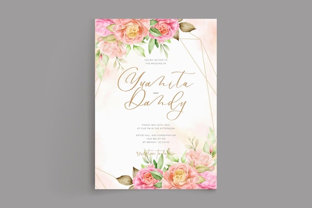 conjunto de tarjeta de boda de adorno floral acuarela