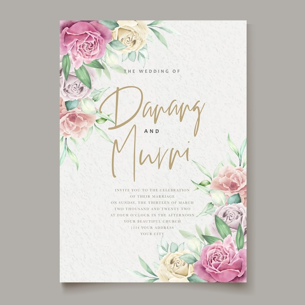 Vector gratuito conjunto de tarjeta de boda de elemento floral acuarela