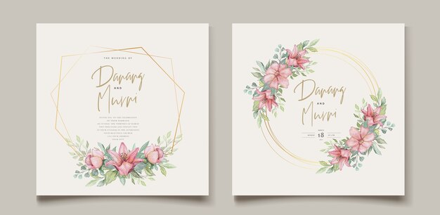 Conjunto de tarjeta de boda de elemento floral acuarela