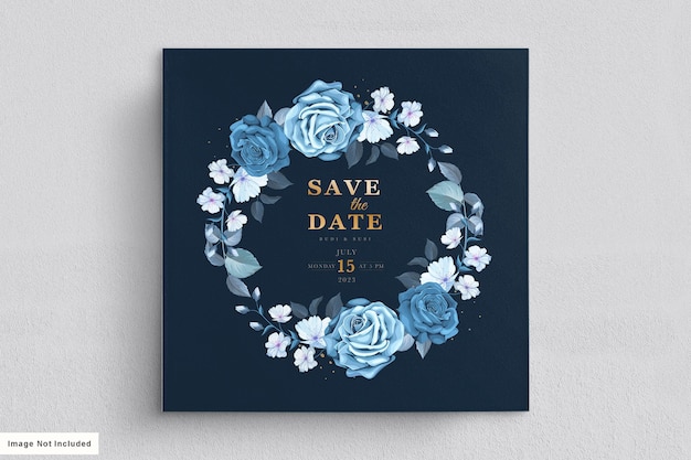 Conjunto de tarjeta de boda floral azul