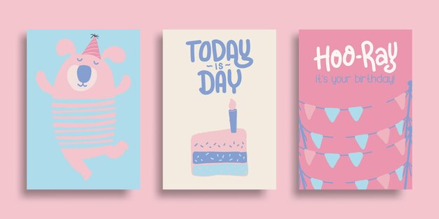 Conjunto de tarjeta de felicitación e invitación de cumpleaños