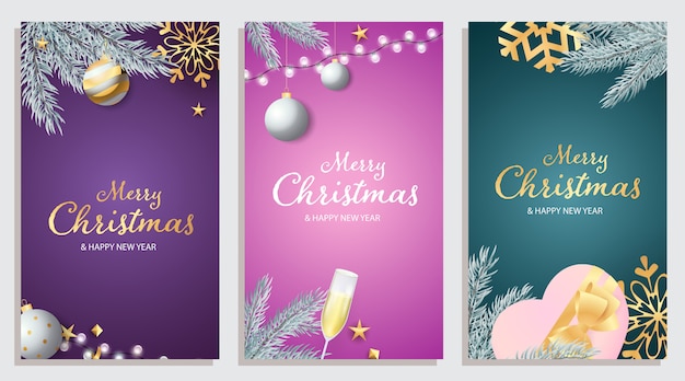 Conjunto de tarjeta de felicitación de feliz Navidad y feliz año nuevo