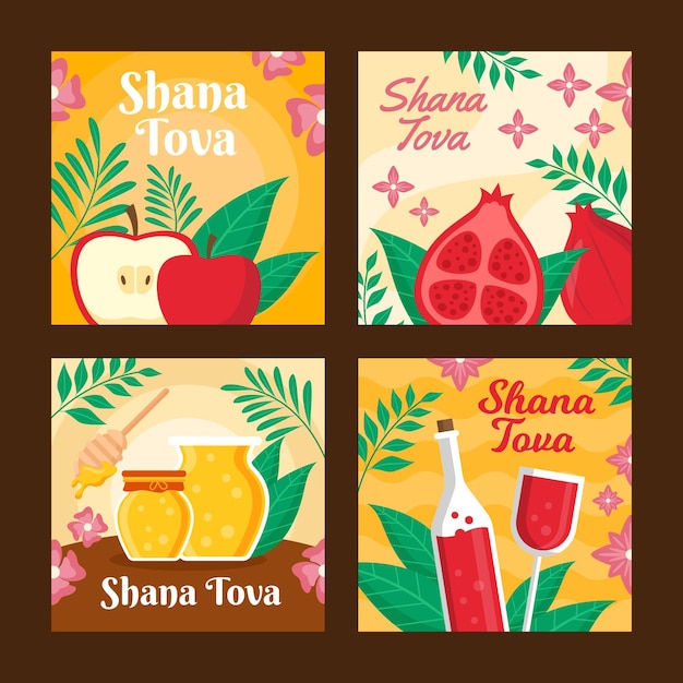 Vector gratuito conjunto de tarjeta de felicitación shana tova