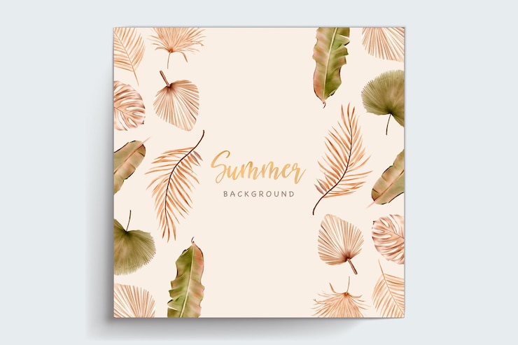 Vector gratuito conjunto de tarjeta floral y hojas de verano acuarela