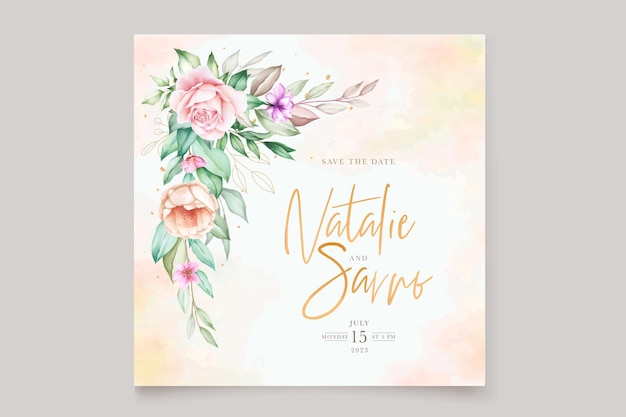 Vector gratuito conjunto de tarjeta de invitación de acuarela de peonías y rosas de color suave