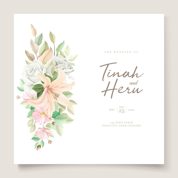 Vector gratuito conjunto de tarjeta de invitación de boda elegante lirio