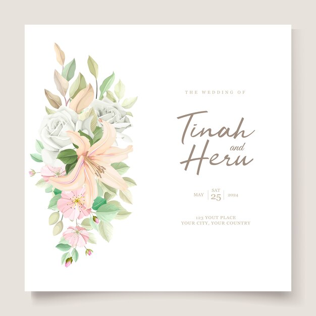 Conjunto de tarjeta de invitación de boda elegante lirio