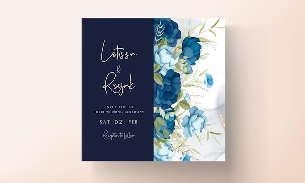 Vector gratuito conjunto de tarjeta de invitación de boda floral azul