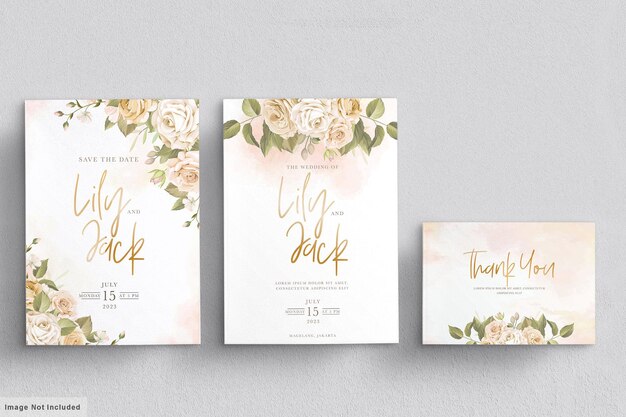 Conjunto de tarjeta de invitación de boda floral dibujada a mano