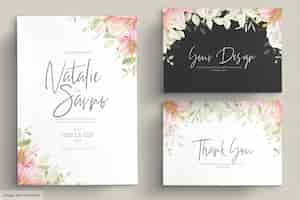Vector gratuito conjunto de tarjeta de invitación de boda floral dibujada a mano