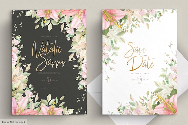 Vector gratuito conjunto de tarjeta de invitación de boda floral dibujada a mano