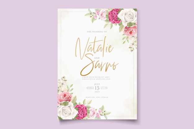 conjunto de tarjeta de invitación de boda floral dibujada a mano