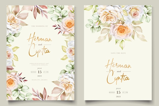 Conjunto de tarjeta de invitación de boda floral dibujado a mano romántico
