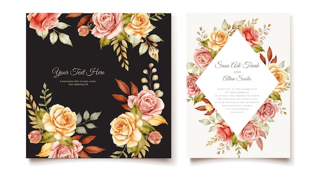 Conjunto de tarjeta de invitación de boda floral