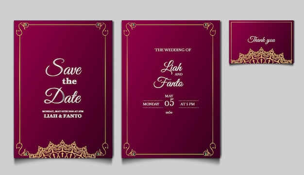 Conjunto de tarjeta de invitación de boda de lujo