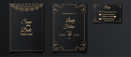 Vector gratis conjunto de tarjeta de invitación de boda de lujo