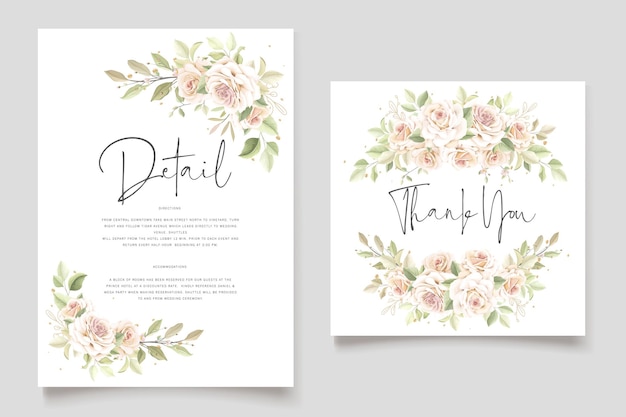 Vector gratuito conjunto de tarjeta de invitación de boda con rosas florales dibujadas a mano