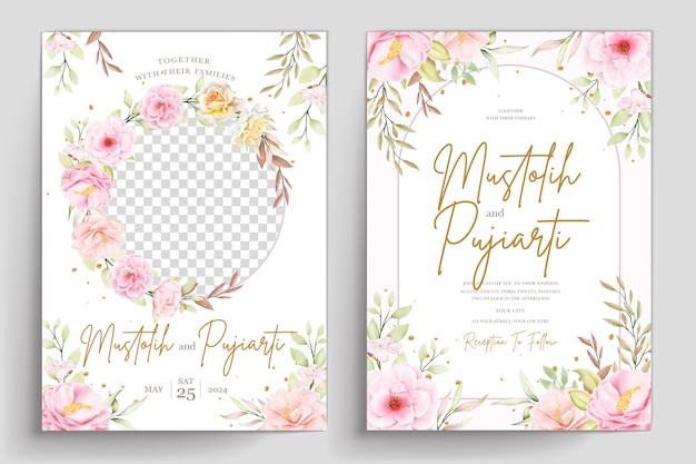 conjunto de tarjeta de invitación floral acuarela dibujada a mano