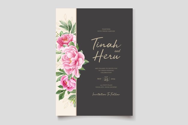 conjunto de tarjeta de invitación floral de peonías