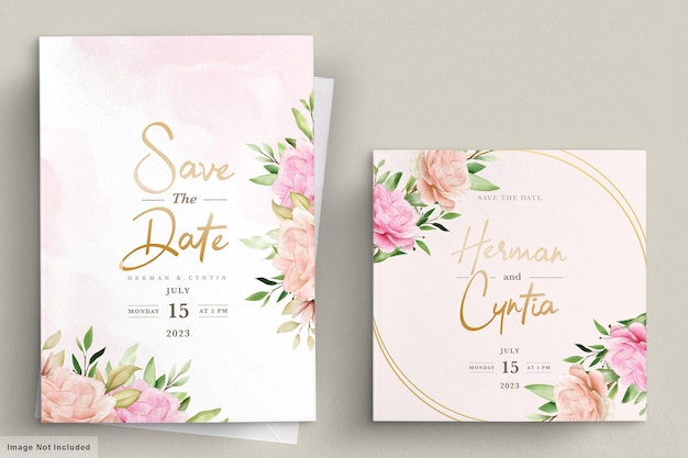 Conjunto de tarjeta de invitación floral de primavera acuarela