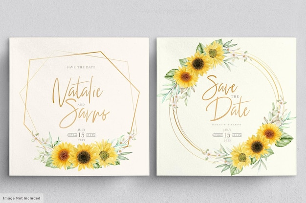 conjunto de tarjeta de invitación de girasol acuarela