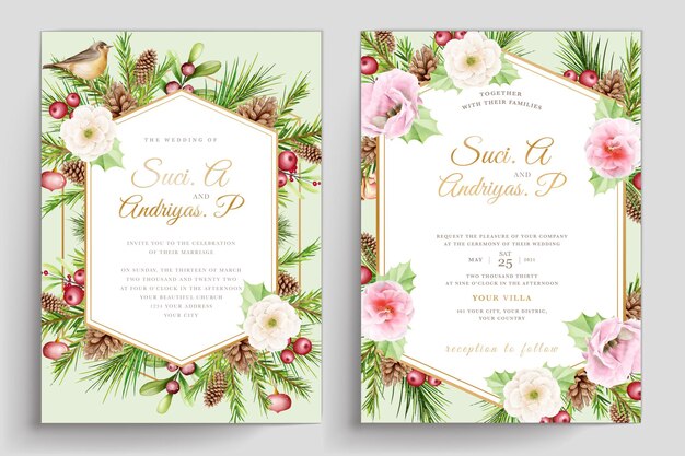 conjunto de tarjeta de invitación de navidad acuarela dibujada a mano