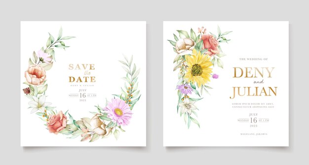 Conjunto de tarjeta de invitación de primavera floral floreciente