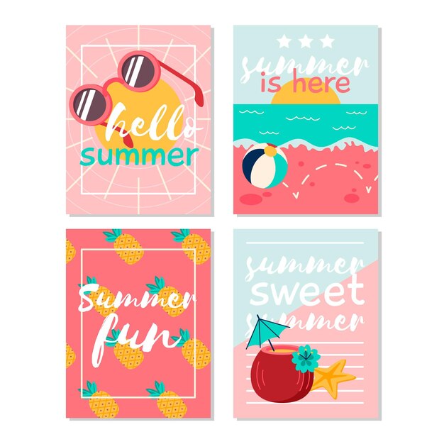Conjunto de tarjeta de verano dibujado a mano