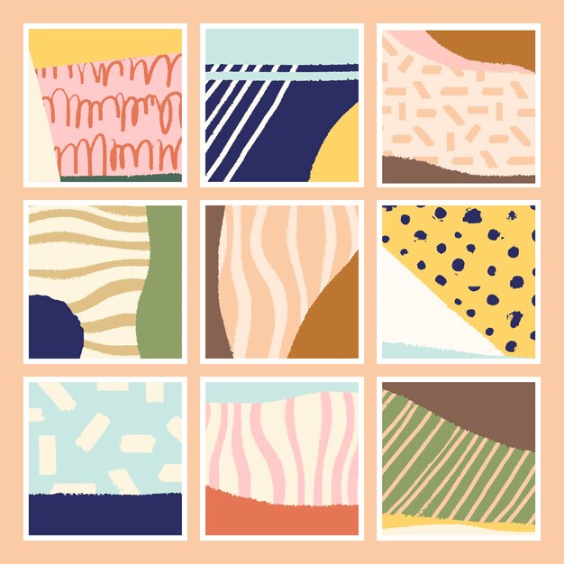 Conjunto de tarjetas abstractas coloridas dibujadas a mano