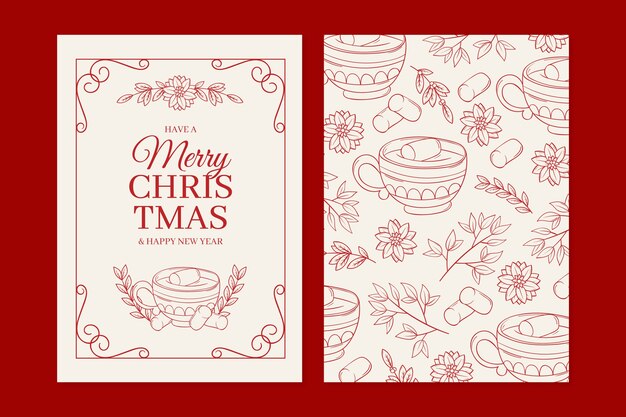 Conjunto de tarjetas de arte de línea de navidad dibujadas a mano