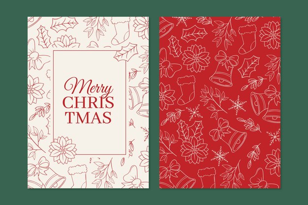 Conjunto de tarjetas de arte de línea de navidad dibujadas a mano