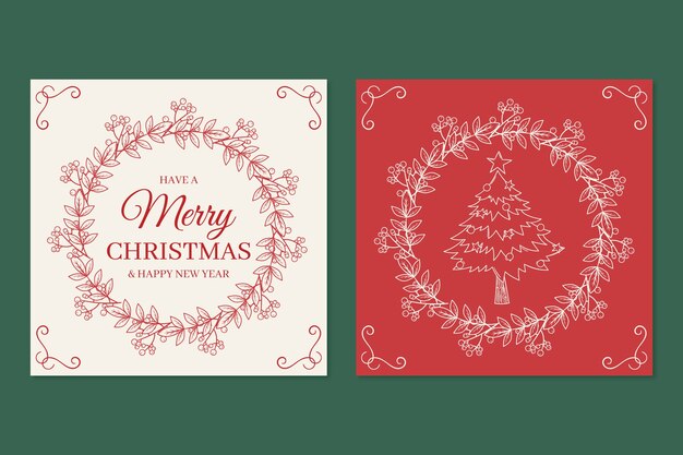Conjunto de tarjetas de arte de línea de navidad dibujadas a mano