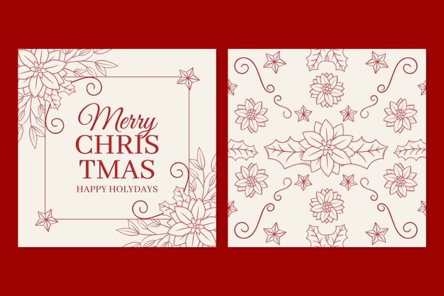 Conjunto de tarjetas de arte de línea de navidad dibujadas a mano