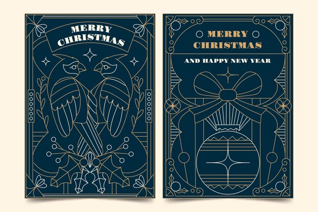 Conjunto de tarjetas de arte de línea de navidad dibujadas a mano