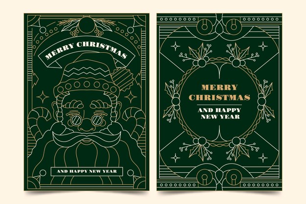Conjunto de tarjetas de arte de línea de navidad dibujadas a mano