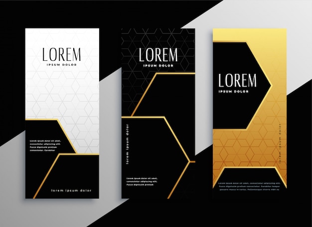 Vector gratuito conjunto de tarjetas de banner vertical de oro premium