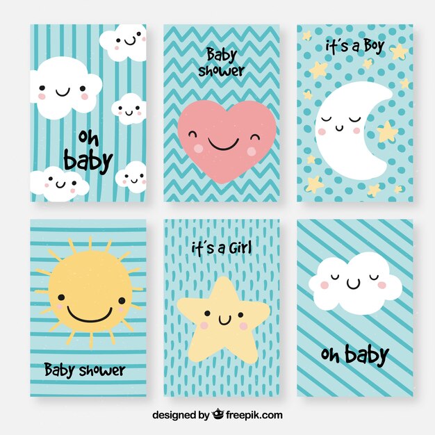 Conjunto de tarjetas de bebé con lindas caricaturas