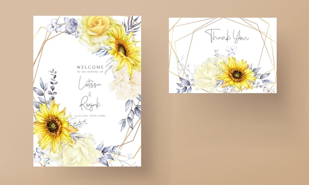 Conjunto de tarjetas de boda floral acuarela